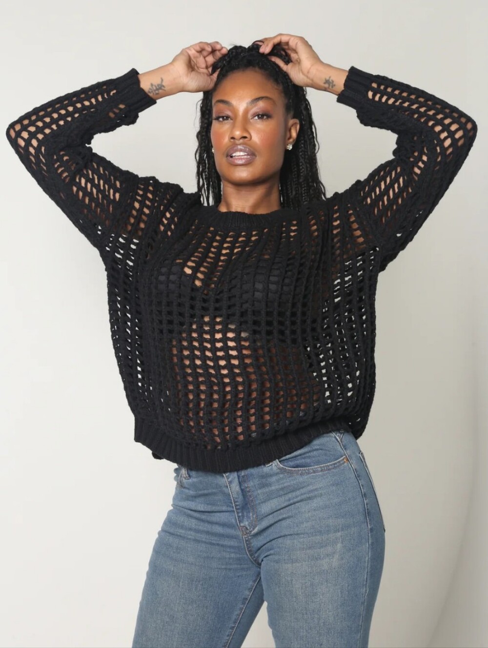 Nomad Black Fishnet Crewneck Sweater